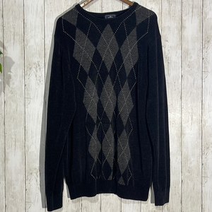 Dockers XLT Argyle Chenille Sweater Mens Black Gray Excellent Tall Knit Pullover
